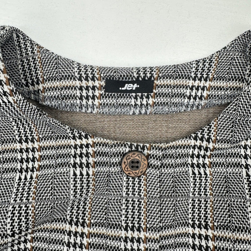 .jet Glen Plaid Fit & Flare Dress Pockets Knit Short Sleeve Gray Black EU 38 - Picture 6 of 9